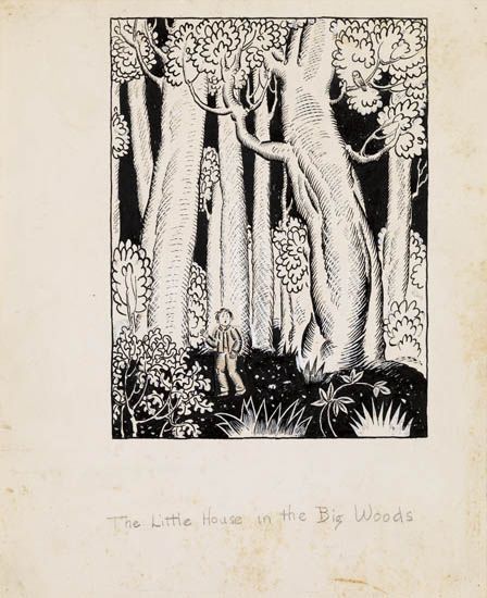 HELEN SEWELL. Two illustrations from ""Little House in the Big Woods.""